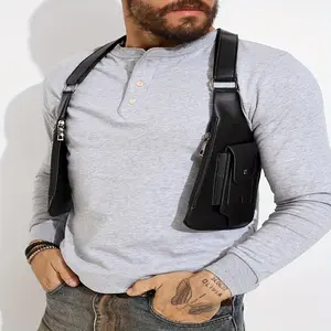 Men'S Tactical Chest Bag - Adjustable Multi-Compartment Synthetic Shoulder Bag for Daily Commute, Casual & Formal Wear, Black, Secure Storage Bag |     Adjustable Strap Bag |     Durable Zipper Closure, Small Crossbody Bag