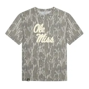 Mossy Oak Washed Out Camo Tee Ole Miss Printing Original Bottomland Pattern, Ole Miss Printing Mossy Oak Original Bottomland Short Sleeve Camo Shirt