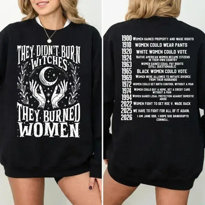 Halloween Mystical Witch Moon Graphic Crewneck Sweatshirt Women Double Sided Print Casual Pullover