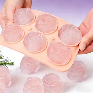 1pc Rose Ice Cube Mold DIY Whiskey Cocktail Mould, Food Grade Silicone Rose Flower Ice Tray, Easy Release 6 Cavities Set Home Kitchen Tool, Home Bar Accessories