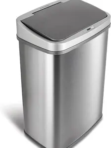 NINESTARS DZT-50-28BR Automatic Touchless Motion Sensor Oval Trash Can, Black Top, 13 Gal BR, Brush