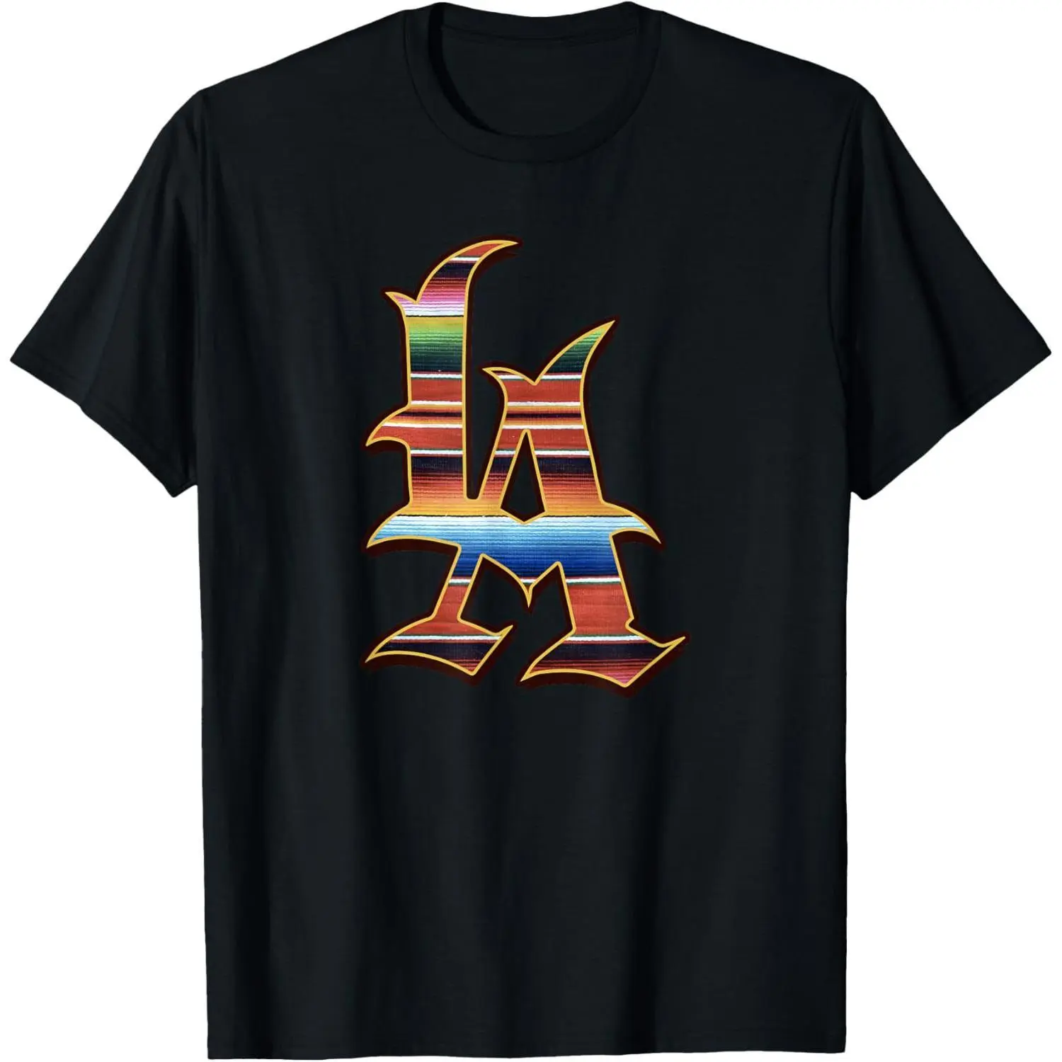 Men's Los Angeles Sarape Print Round Neck Short Sleeve T-Shirt - Heavyweight 220gsm 100% Cotton Top, Also Suitable for Women