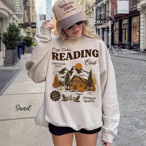 [Sale Up To 50%] Book Club Sweatshirt, Cozy cabin book club, Late night reader Bookish sweater, One more chapter, Book Lover, Retro Reader sweatshirt, streetwear graphic tee