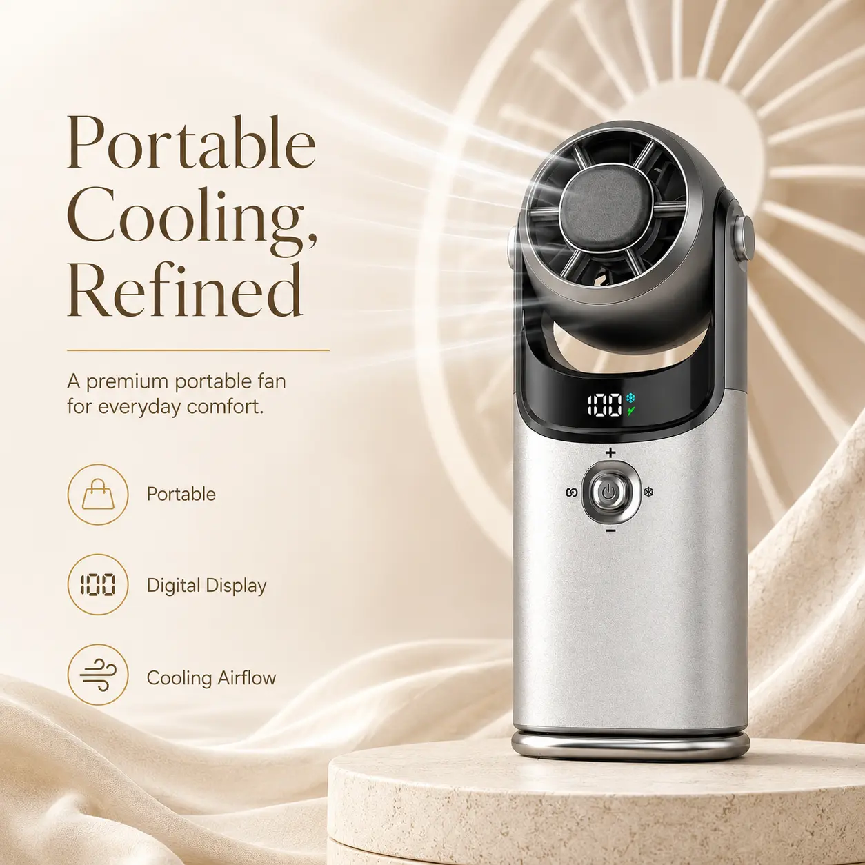 Portable Fan with Cooling Plate - Rechargeable Mini Turbo Fan for Motorhome Travel, Outdoor Camping, Fan Portable