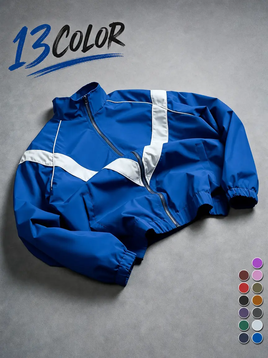 Multiple color options, V-shaped color-block stand collar athletic jacket, unisex American vintage loose short casual outerwear for spring and autumn