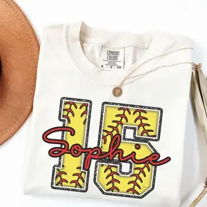 Custom Softball Number Shirt, Softball Comfort Colors, Personalized Softball Name Shirt, Softball Gift, Softball Fan Tee, Sports Mom tee W3NGV