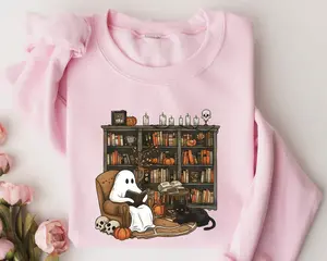 Retro Ghost Reading Books Sweatshirt, Librarian Ghost Halloween, Halloween Teacher Sweatshirt, Halloween Shirt, Teacher Gift, Boo School