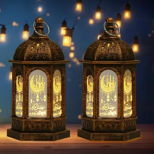 2 Pieces Eid Mubarak Lanterns Decoration 5.2" Height Hanging Lamp Ramadan Flameless Candle Lanterns with Transparent Glass Eid Mubarak Gifts Lamp for Home Tabletop Decor