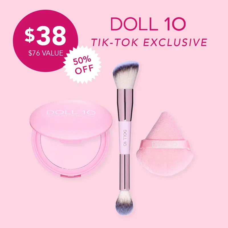 Pressed Pink Powder with Brush and Triangle Puff | Smooth, Blurring, and Talc-Free