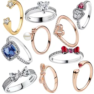 2025 New 925 Pure Silver Bow Star Love Ring Women's Wedding Gift DIY Fashion Jewelry