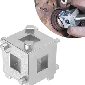 Cube Style Steel Brake Caliper Piston Compression Tool, Universal Disc Brake Piston Rewind Expander Adapter, Works with Standard 3/8 Inch Square Drive for Auto Brake Repair