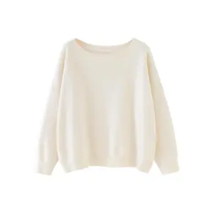 Women’s Plain Scoop Neck Sweater, Casual Drop Shoulder Long Sleeve Jumper, Women’s Autumn & Winter Knitwear