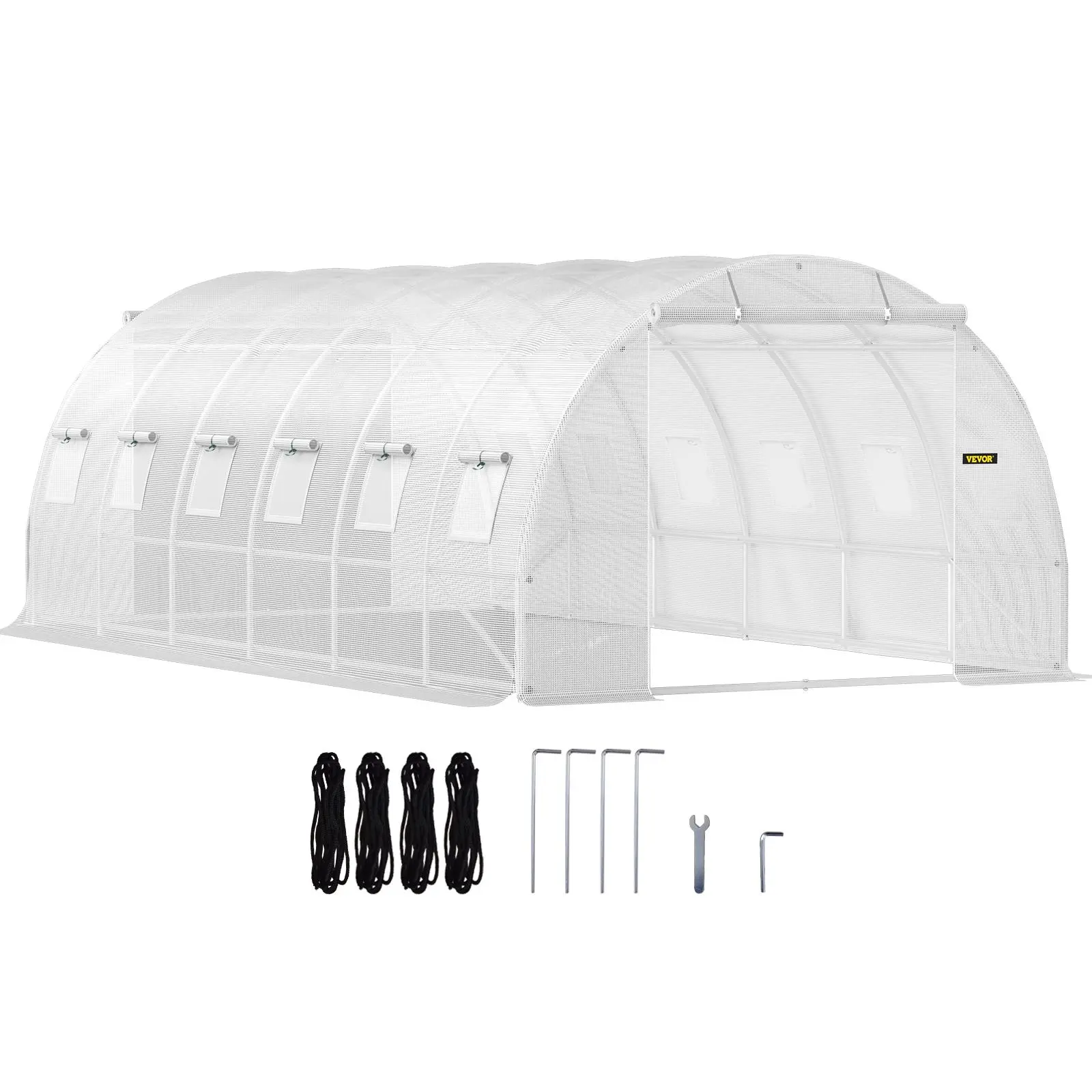 【Summerfinds】VEVOR 20 x 10 x 7 ft Walk-in Tunnel Greenhouse, Portable Plant Hot House with Galvanized Steel Hoops, 3 Top Beams, Diagonal Poles, 2 Zippered Doors & 12 Roll-up Windows, White