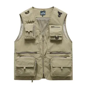 Men's breathable mesh tactical vest, multi-pocket outdoor hiking camping utility vest