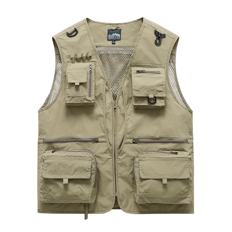 Men's breathable mesh tactical vest, multi-pocket outdoor hiking camping utility vest