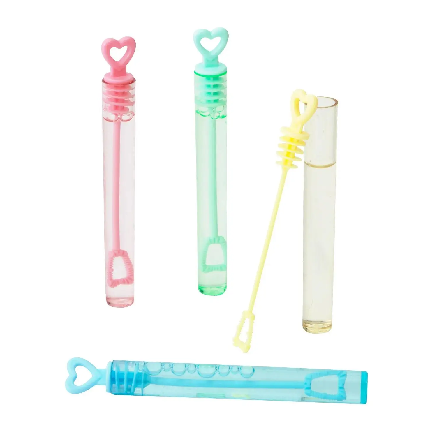 Plastic Mini Pastel Colored Heart Bubble Tubes - 4.5" 1 oz, 24-Pc Unisex Set, Bubble Play for Ages 4+, Perfect for Birthday Party & Classroom Party Gifts