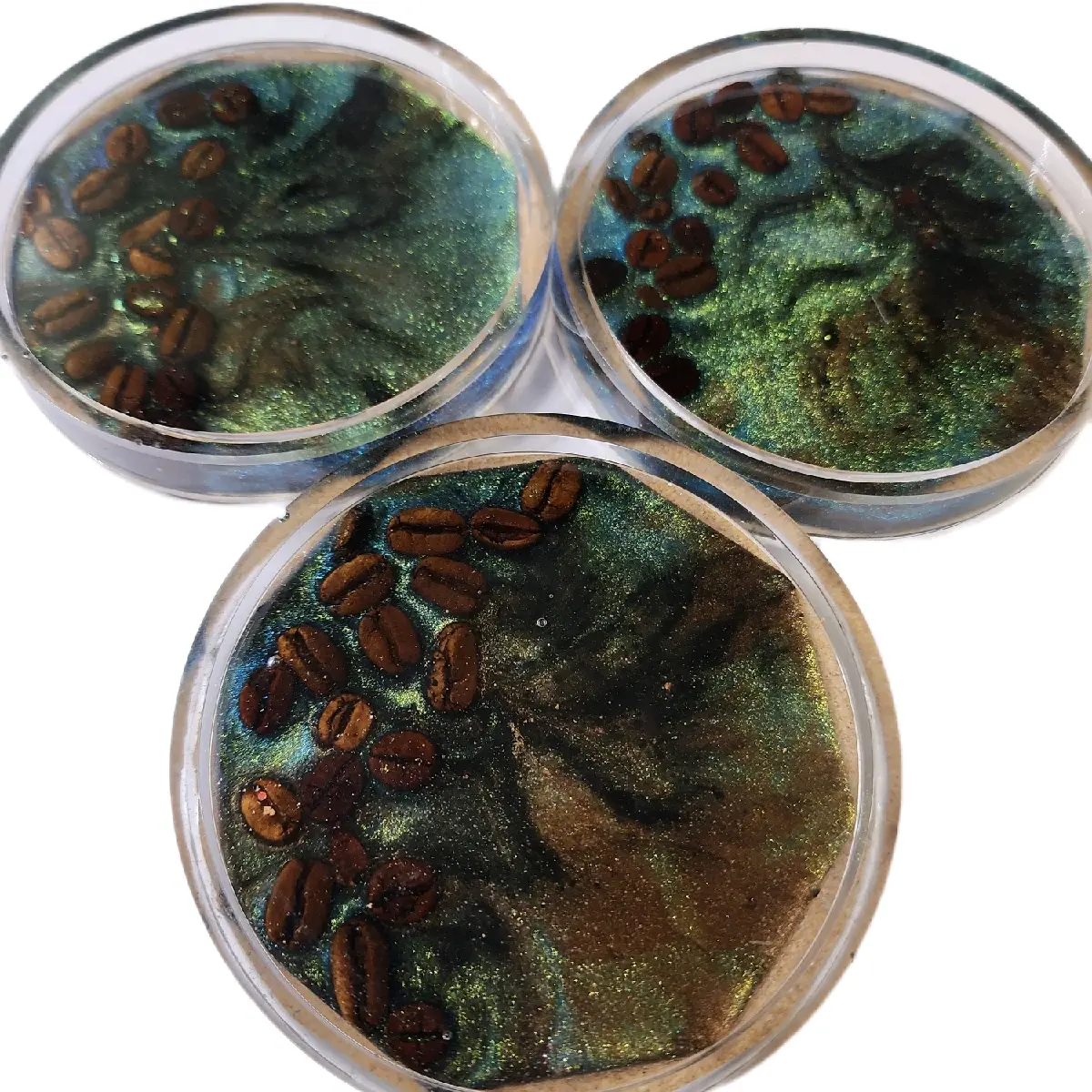 Coffee Bean Coaster Set of 3 with Natural Chameleon Pigments for Durable Tableware