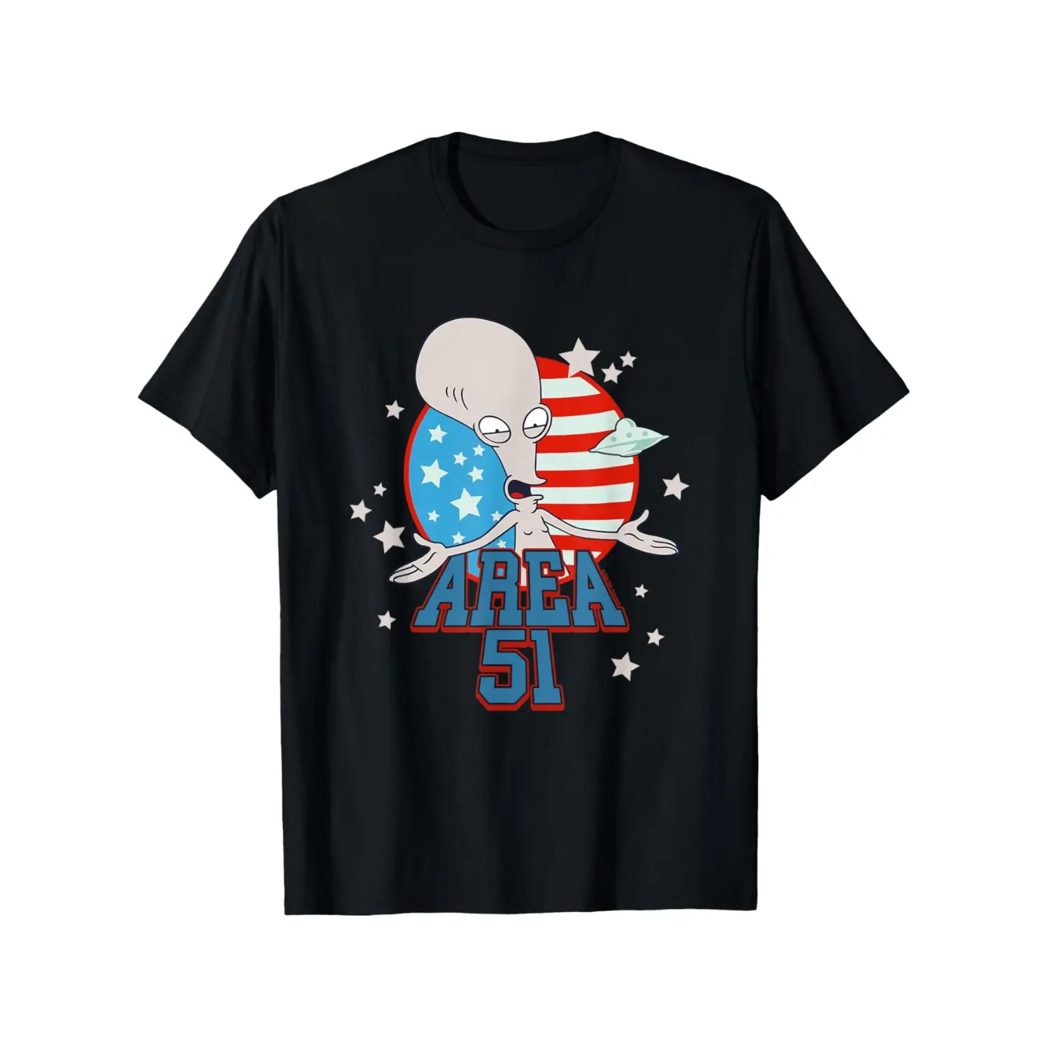 #TikTokShopRestock  Plus Size Casual Fashion American Dad Roger The Alien Area 51 Chest Logo T-Shirt In Black Cotton Classic Fit