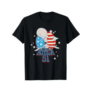 #TikTokShopRestock  Plus Size Casual Fashion American Dad Roger The Alien Area 51 Chest Logo T-Shirt In Black Cotton Classic Fit