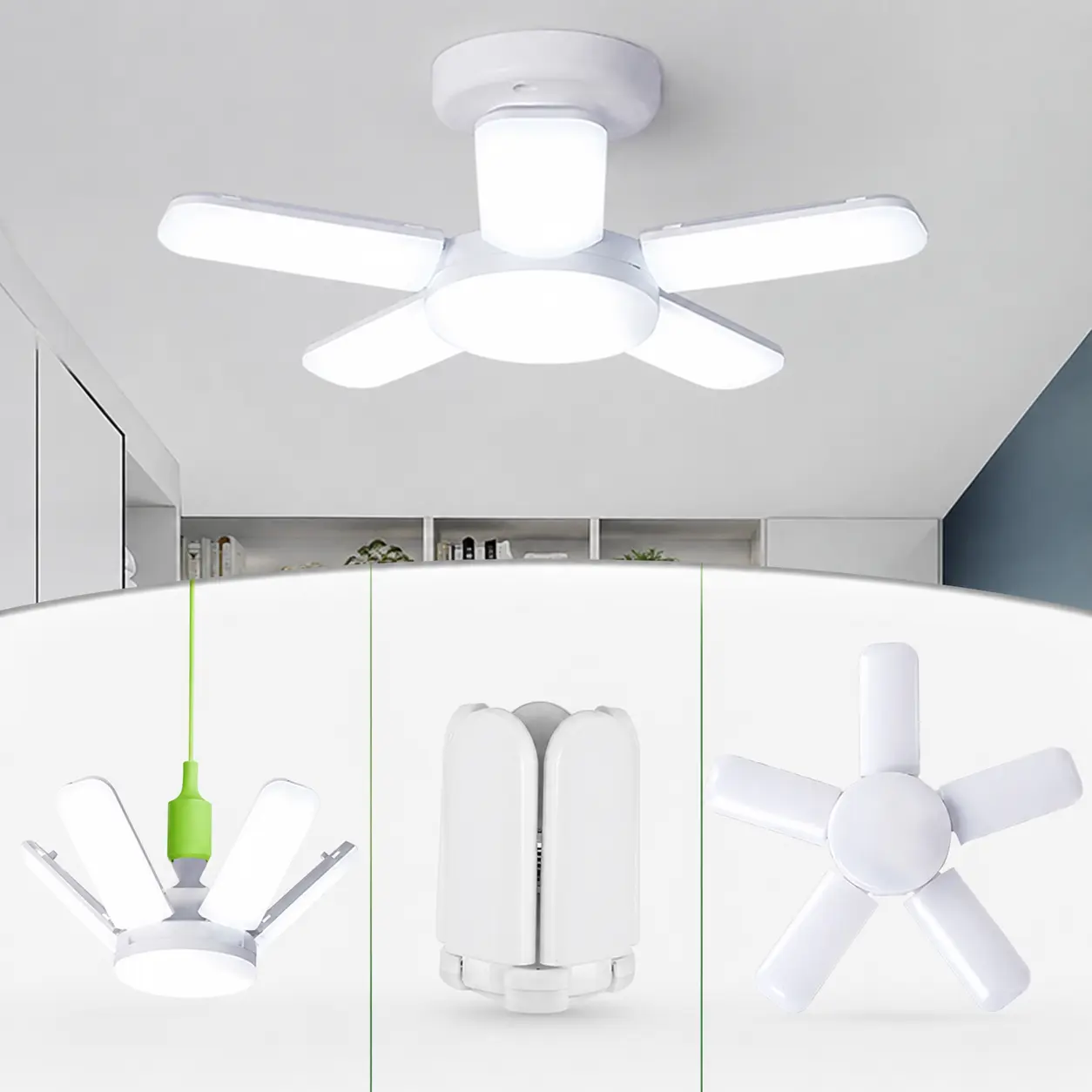 4 Pack LED Garage Lights, Super Bright 8000 LM Garage Light Bulbs, 6500K Garage Ceiling Lights with Deformable Panels for E26/E27 Base, 80W LED Shop Lights for Workshop
