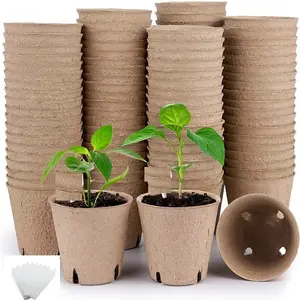 50pcs 3.15 Inch Peat Flower Pots with Drainage Holes, Biodegradable Seed Starters, Includes 50 Plant Tags, Round and Square Options, Planting Kit