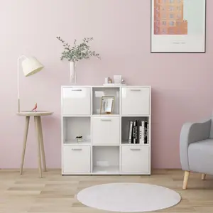 Book Cabinet High Gloss White 35.4"x11.8"x35.4" Engineered Wood