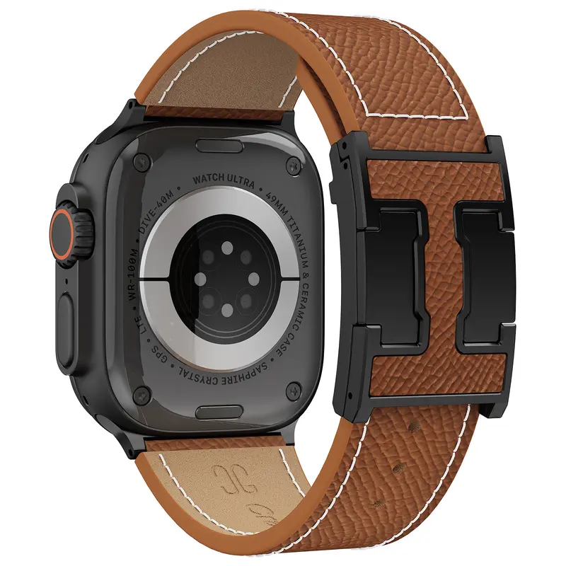 CrazyGrass Men's Magnetic Premium Leather Smartwatch Strap, Universal Fit for Smartwatches (44/45/46/49mm), Adjustable for 160-210mm Wrists, Magnetic Buckle, Business & Casual Style, Watch Not Included