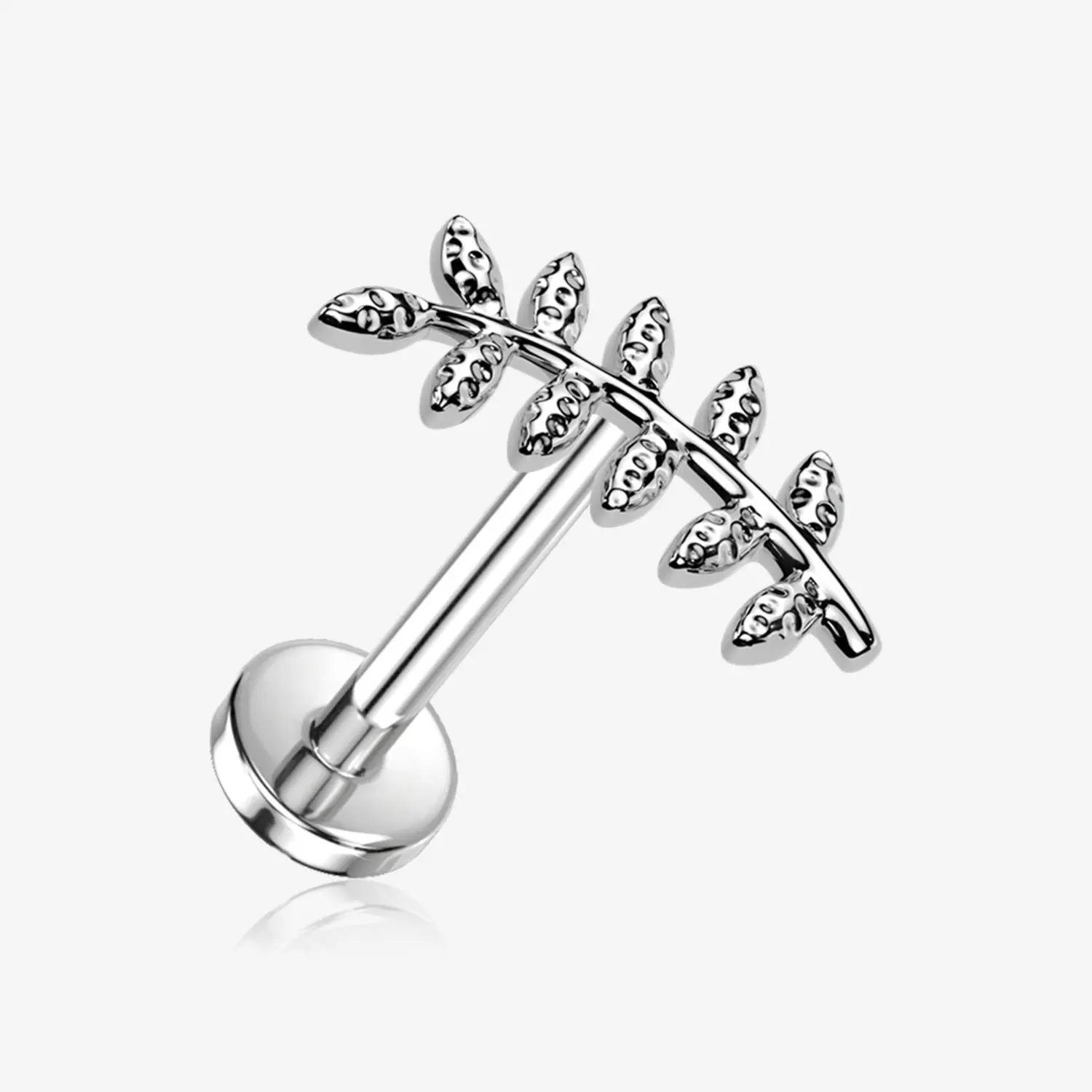 Implant Grade Titanium OneFit Threadless Vintage Vine Leaf Flat Back Stud Labret