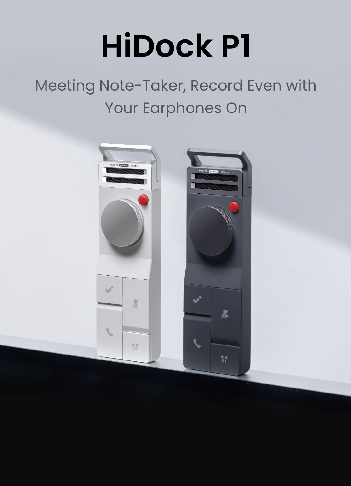 HiDock P1 AI Voice Recorder for Bluetooth Earphones, with Free AI