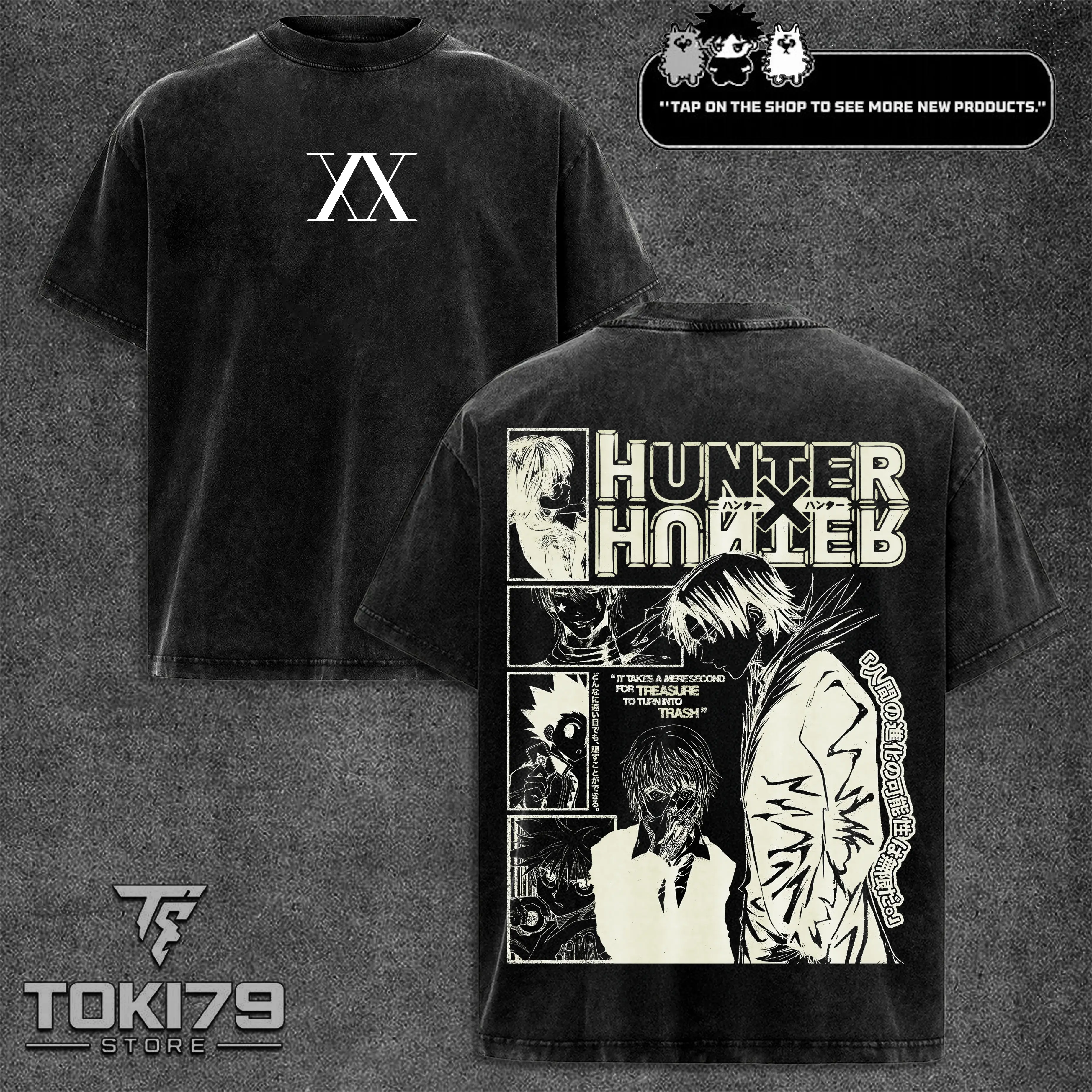 Hunter × Hunter Chrollo Graphic Tee, Anime Manga Washed Heavy T-shirt, Gift For Anime Fan, Anime Lover, Manga Lover Gift, anime inspired tee Fabric