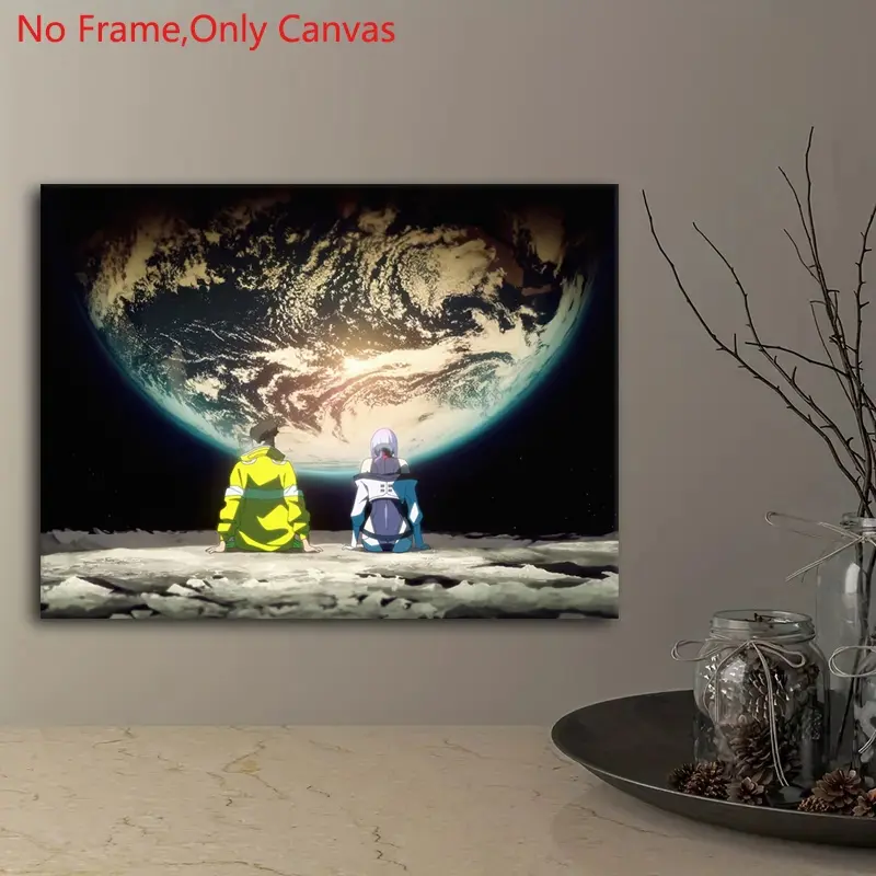 1 piece/set of frameless canvas print posters, classic animation art, Graphic prints, Edgerunners Moon Trip, Space Theme Design, Artwork, Home wall art, gift for Japanese anime culture lovers, ideal gift for bedroom, living room, mural, home decoration