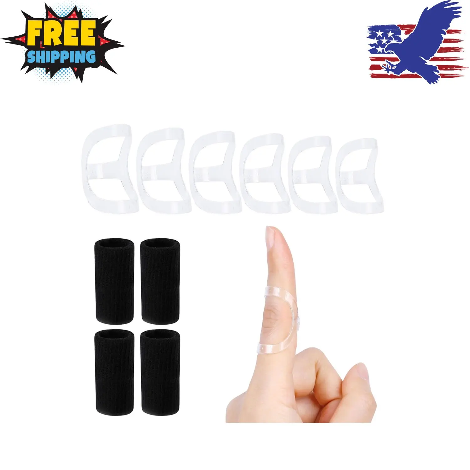 10Pcs Clear Oval Finger Splints & Sleeves Kit, 6 Graduated Trigger Finger Splint & 4 Finger Sleeves