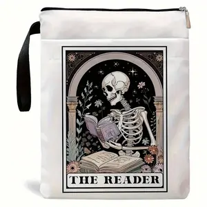 Floral Pattern Skull Zippered Book Cover, Durable Fabric Material, Perfect Gift for Book Lovers & Readers, Ideal for Kindle & Hardcover Books, Book Accessories, Halloween