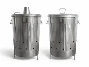 31 Gallon Incinerator Burn Barrel for Outside for Burning Trash Leaf - Metal Burn Can Cage Bin Container - Fire Can Paper Burner Outdoor, Chimney Lid or Flat Lid and Ventilation Holes, Galvanized Steel
