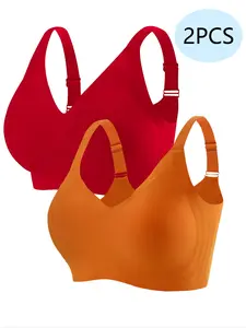 Women's Seamless Wireless Bra Set with Buckle, Two-Piece Plain Color Jelly Gel Underwear, Comfortable Daily Wear Fit, Perfect for Casual Use