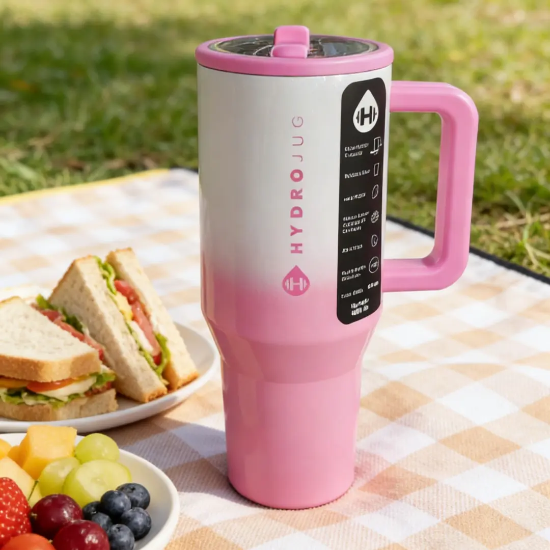 HydroJug 32oz Pink-White Gradient Insulated Flask - Leak-Proof Hydration Tumbler for Fitness, Daily Commute - Stylish Versatile Kitchenware Drinkware