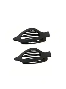 2pcs Large Flat Hair Clips, Black Color Strong Grip Duckbill Hair Clamps, Leopard Pattern, Casual Style, All Seasons Hair Accessories Gift
