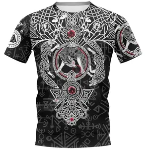 Men's Summer Crew Neck T-Shirt, Viking Norse Mythology 3D All Over Print Graphic Tee, Retro Nordic Streetwear Casual Shirts For Men Viking Lovers