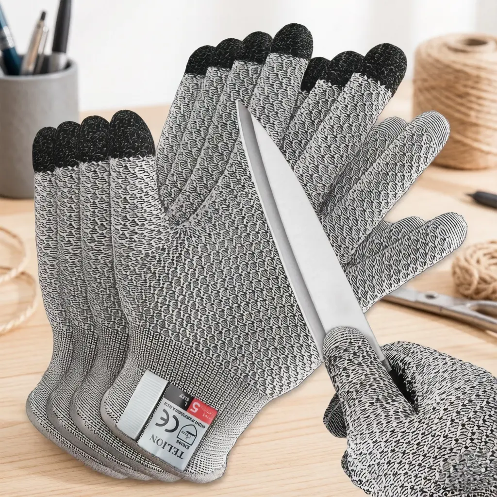 3-Pair Pack Level 5 Cut-Resistant Full-Finger Hand Protection Gloves, Pineapple Pattern Touchscreen Compatible, Food Grade Heavy-Duty Durable for Glass Kitchen Use, Cut-Resistant Gloves, Heavy-Duty Gloves