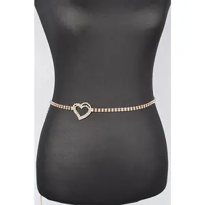Dainty Rhinestone Heart Charm Chain Belt