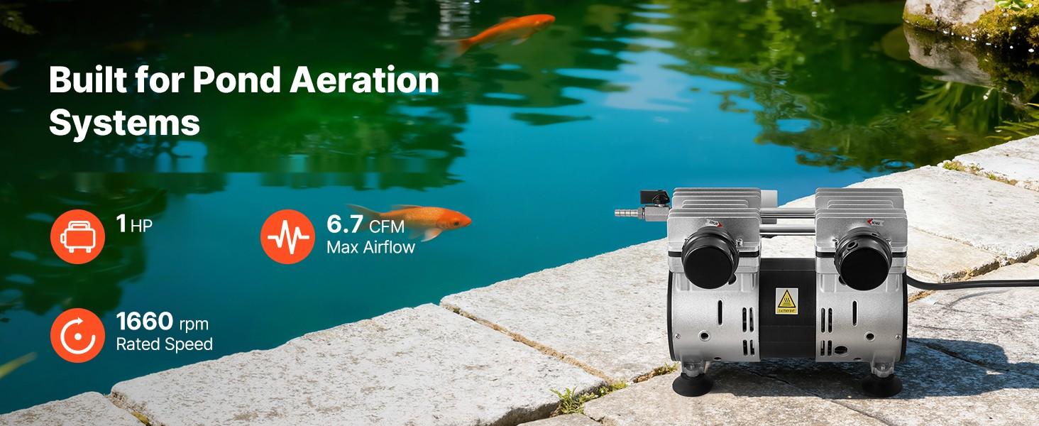 Pond Aerator, 6.7CFM 1 HP Air Compressor, Lake Aerator For Ponds Up To 3 Acres, Overheat Protection & Anti-Backflow Valve, 745W Powerful Motor, Pond Aeration Pump For Water Oxygen Circulation Pond Aerator, 6.7CFM 1 HP Air Compressor, Lake Aerator For Ponds Up To 3 Acres, Overheat Protection & Anti-Backflow Valve, 745W Powerful Motor, Pond Aeration Pump For Water Oxygen Circulation