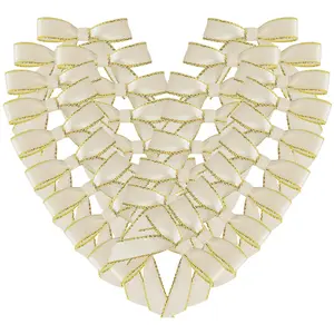 50pcs 1.5-Inch Silver Ivory Color with Gold Edge Double Face Mini Satin Ribbon Bows for Gift Packaging Accessories, Mother's Day Holiday Decorations Wrapping Bows