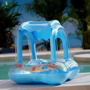 Inflatable Baby Float with Seat UV Protection Cartoon Design for 1-6 Years PVC Material Swimming Pool and Beach Fun, Kids Swim Floatation Device