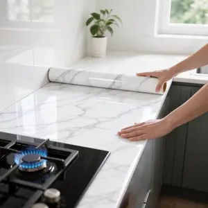 Roll 1-elegant dark white marble contact paper-waterproof, easy to peel off and paste wallpaper-perfect for kitchen countertops and bathroom upgrades-durable self-adhesive film Peel And Stick Wallpaper Designs