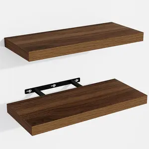 Floating Shelves for Wall, Wall Mounted Shelves with Invisible Brackets, 2 Samll Wood Floating Wall Shelf Shelves for Living Room, Bedroom, Kitchen, Bathroom (Walnut, 15" W x 6" D x 1" H)