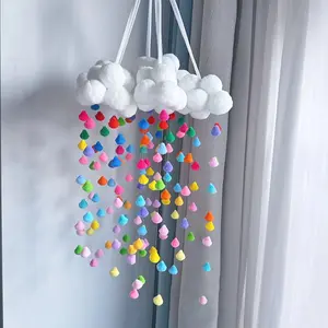 Colorful Raindrop Ornament, Romantic Cute Cloud Decoration, Handmade Fur Ball Decor, Home Decor, Wall Hanging Decor, Holiday Birthday Party Gift