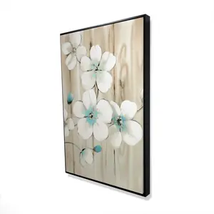 360 Stand Framed Canvas Wall Artwork, 24x36 in. Artistic Cherry Blossom Photo Print, Home Decor with White Design and Turquoise Frame, Decoration, Floral