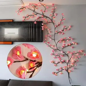 Cherry Blossom Branch Light (Wall Decor): 96-LED cherry blossom wall sconce, 5.9 ft long, includes remote control and 8 lighting modes—an ideal choice for bedroom walls and window/door decor, also suitable for weddings, Independence Day, and birthday cele