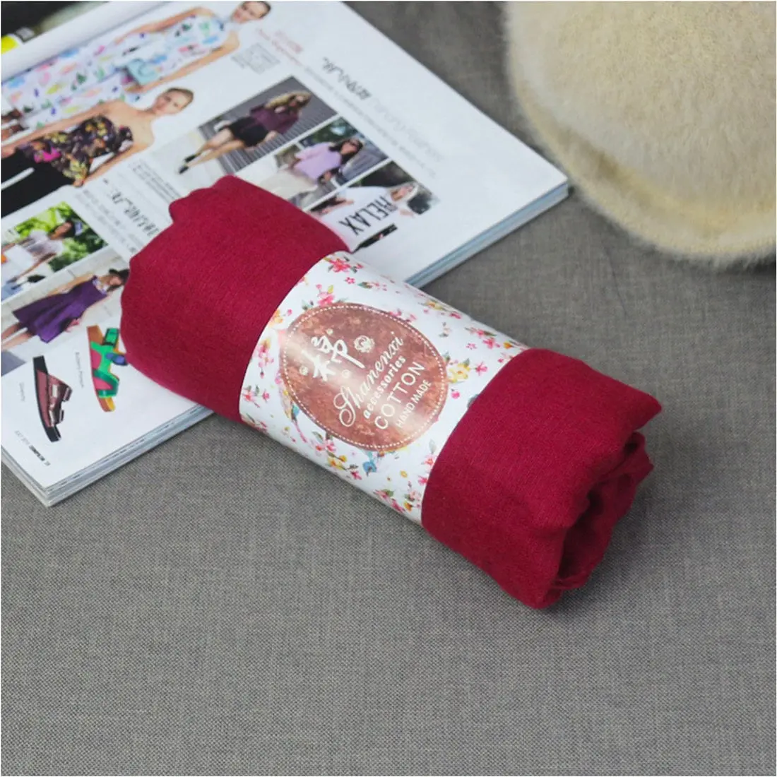 Oversize Sunscreen Travel Scarf, Lightweight Wine Red Cotton Gauze