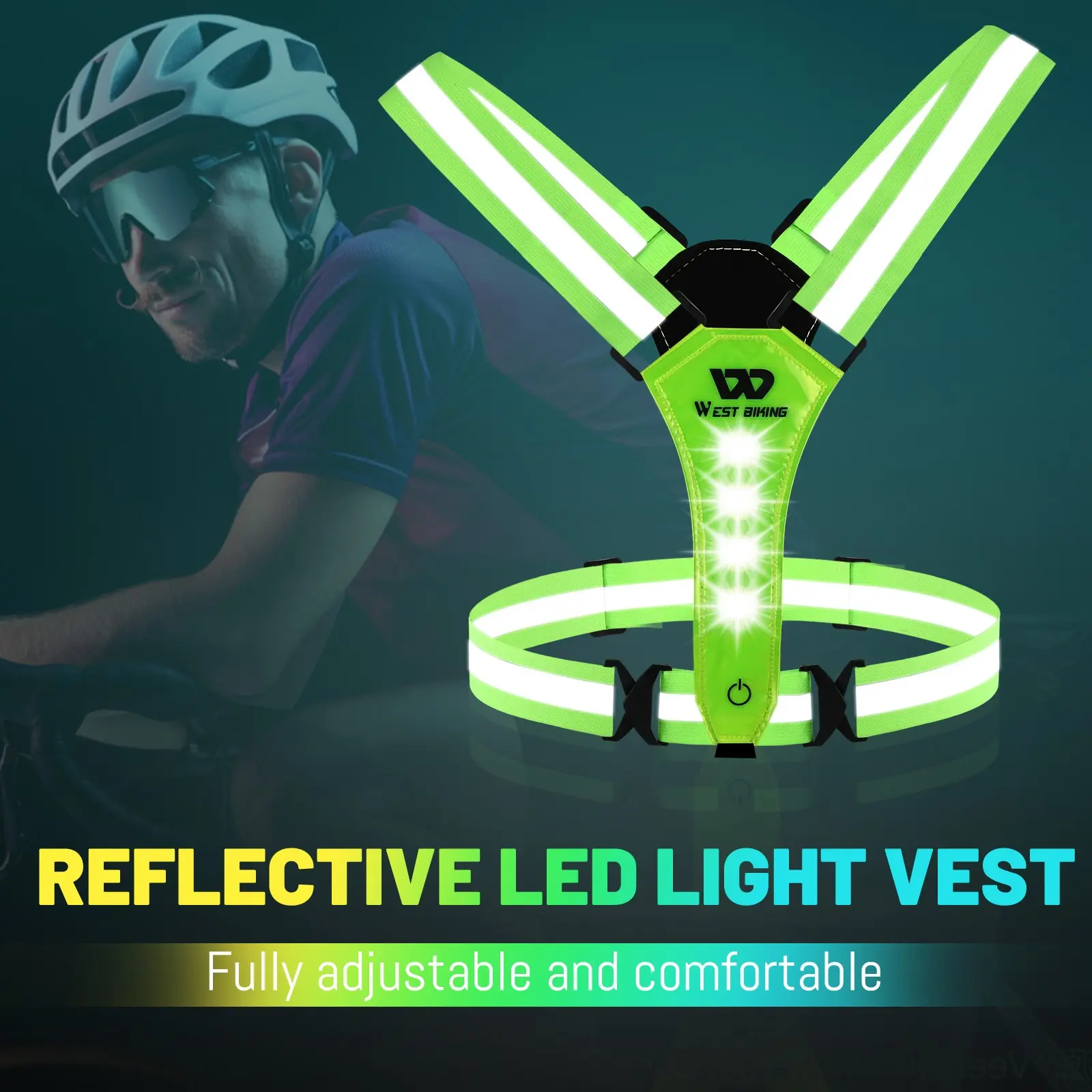 WEST BIKING New Fluorescent Night Walking Running Vest, Reflective Vest with 8 LED Lights, Waterproof Slow Run Light